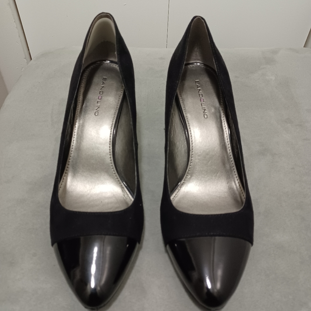 Bandolino Black Suede Heels with Patent Leather Toe